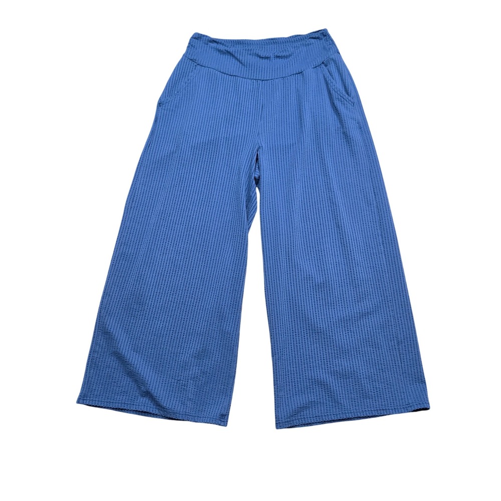TOAD&Co. Wide Leg Pants Blue Elastic Waist Pockets Relaxed Waffle Knit M